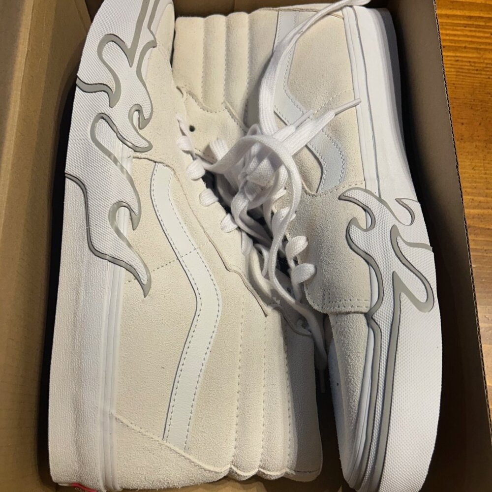 Vans Sk8 Hi Flame Suede White/White Men's 13 New